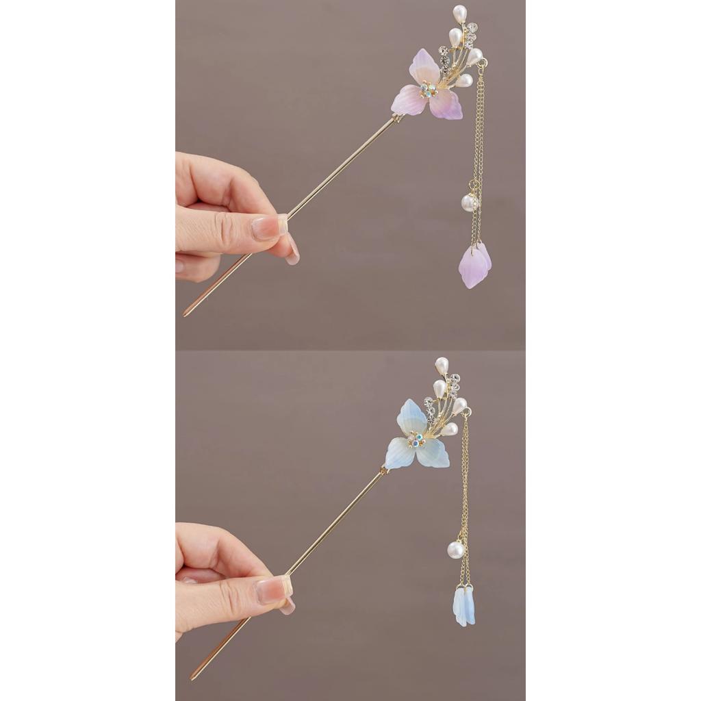 2pc Elegant Chinese Style Flower Butterfly Tassel Hairpin Vintage Hair Tool Daily Wear Holiday Gift Women Jewelry Hair Accessory