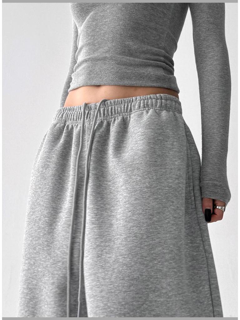 Women's High-Waist Classic Sports Sweatpants - Spring/Autumn 2025, Slimming Loose Fit, Straight Wide Leg Long Pants.