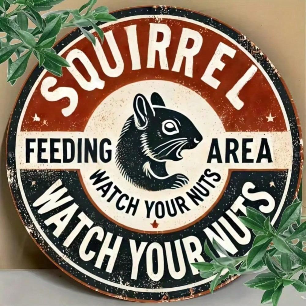 Charming Vintage Squirrel Feeding Tin Sign Home Wall Decor