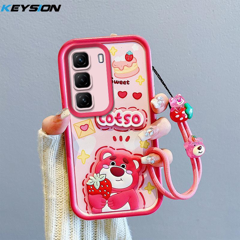 KEYSION Shockproof Case for Infinix Hot 50 4G 5G with Lanyard Soft Silicone Cute 3D Cartoon Doll Phone Cover for Infinix Hot 50 Pro 4G