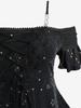 Rosegal Plus Size Star Stamping Lace-up Lace Trim Cold Shoulder Ruffles Top