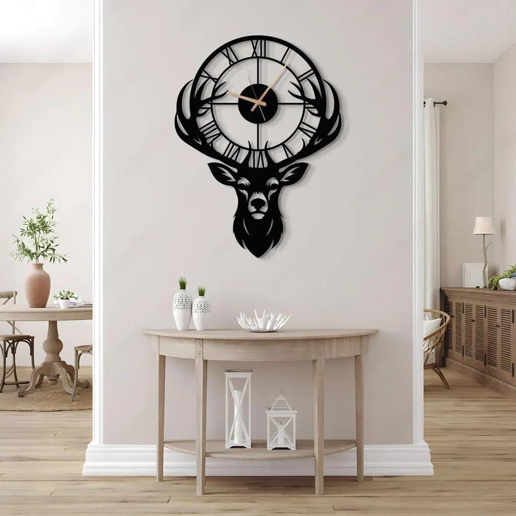 Large World Map Wall Clock, Metal Minimalist Modern Clock, Round Silent Non-Ticking Battery Operated Wall Clocks for Living Room / Home