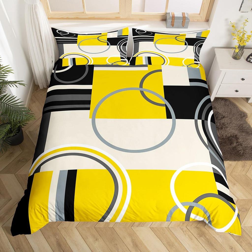 Comforter Geometry Swirls Spiral Twin King Abstract Circle Stripes Comforter Modern Graphic Geometric Plaid Bedding Set