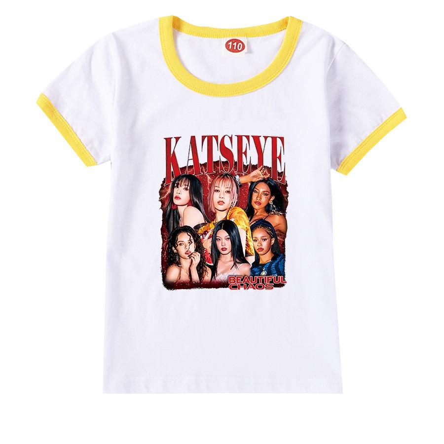 9198 Kids Girls Katseye Print Short Sleeves Casual T-Shirt