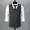 Gilet da Uomo Gilet da Abito Scollo a V Senza Maniche Stampa a Righe Doppio Petto Gilet da Matrimonio Lavoro con Tasche a Toppa