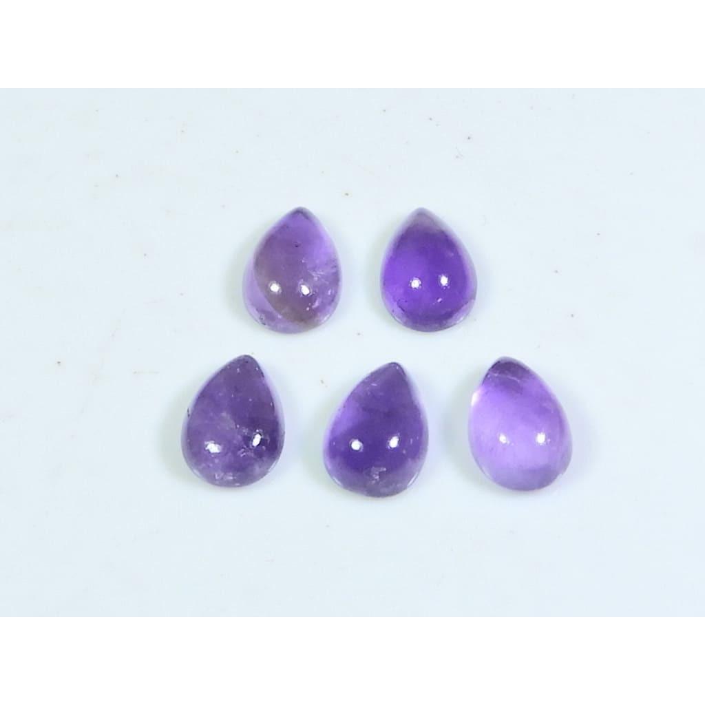 

7X10MM Natural Amethst Ring Size Pear Cabochon Loose Gemstone 5Pcs Lot 9Cts A-442