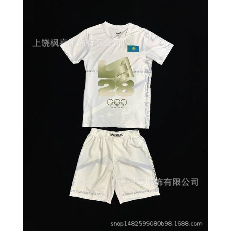 Mens Sporty MMA Training Set Short Sleeve T-Shirt Shorts Mesh Athletic Wear Lightweight Gym Workout Outfit