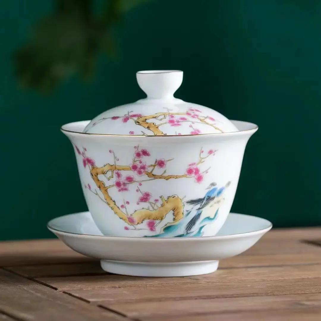 Керамические чашки для чая Цзиндэчжэнь, гайвань, китайские чайные чашки, глазурованная чайная супница, чайная посуда, домашний декор, фарфоровые чайные чашки кунг-фу, набор A