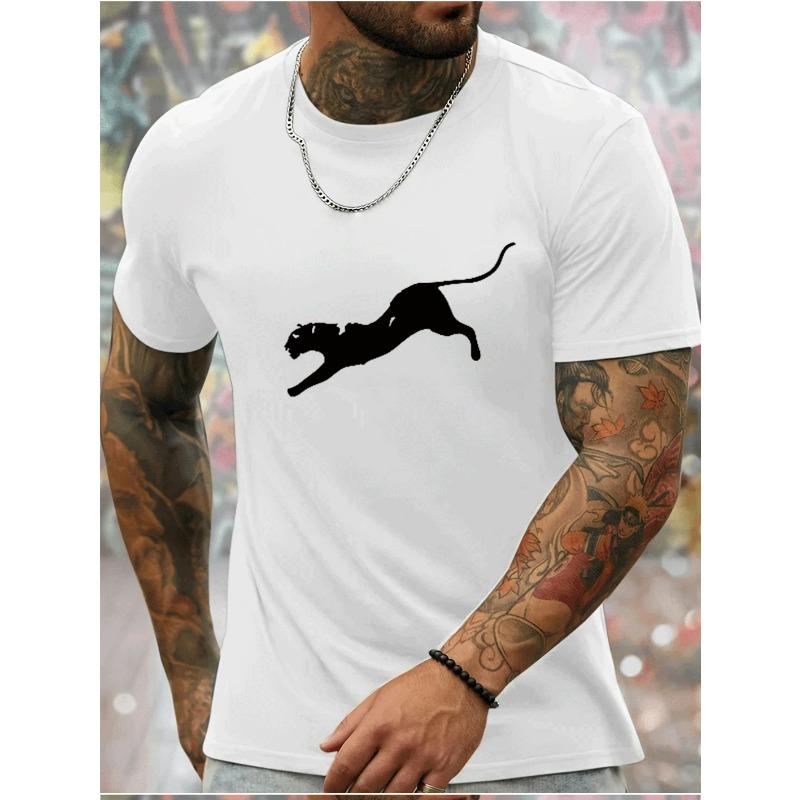 

Европейские размеры Мужская Модная Повседневная Футболка с Коротким Рукавом | Модный Леопардовый Принт, Круглый Вырез, Летний Сезон S белый