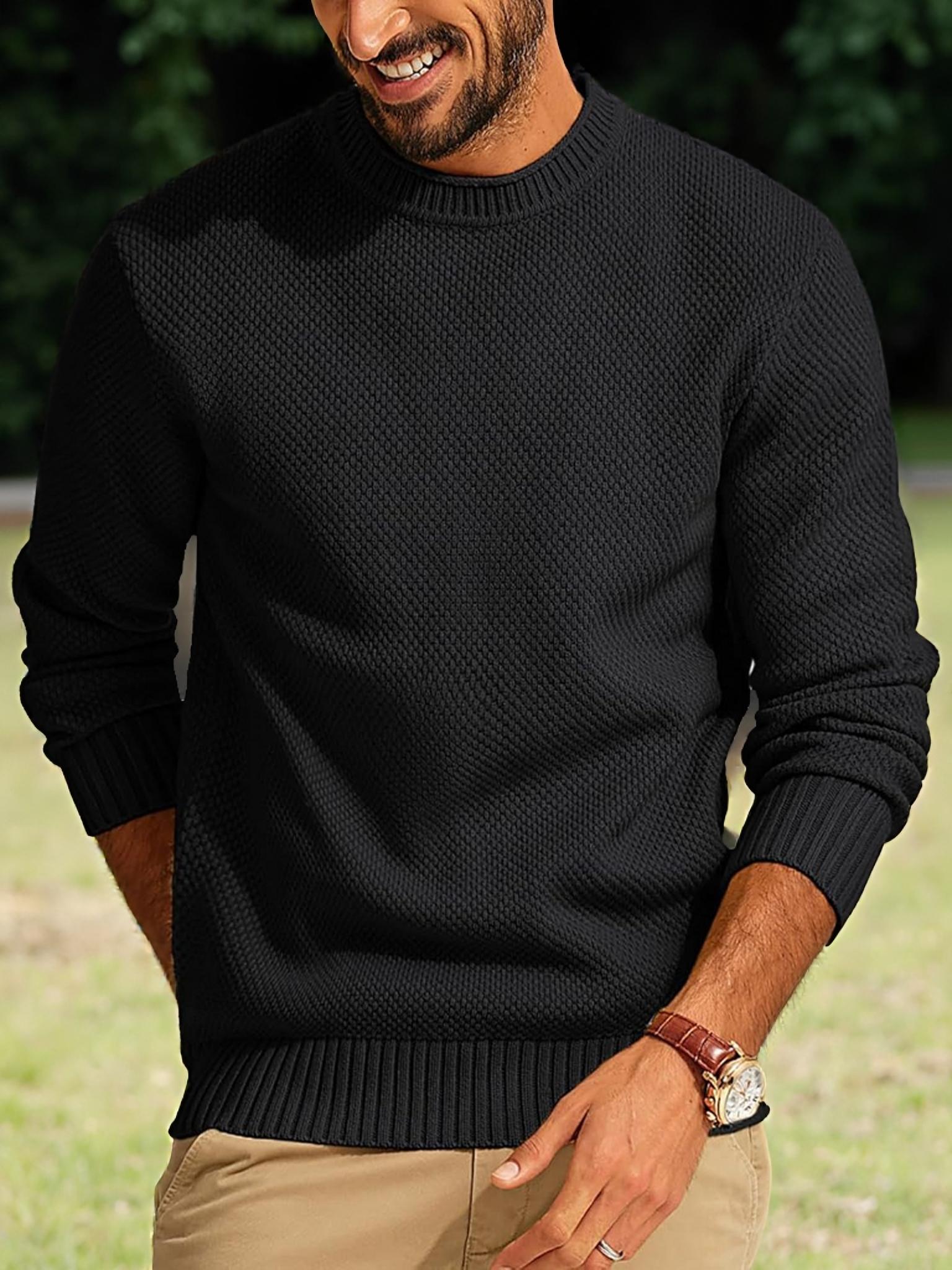 

Men s Outdoor Casual Loose Plain Round Neck Sweater Pullover Knitwear L чорний