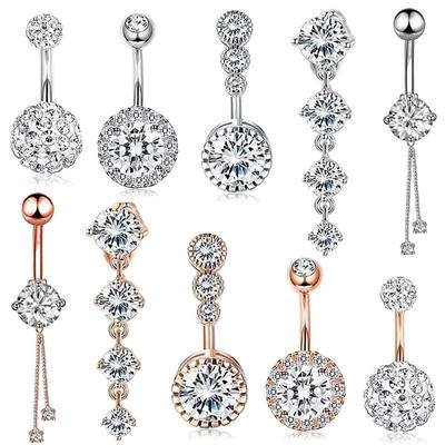 Kristal Belly Button Yüzükler 316L Paslanmaz Çelik Göbek Yüzükleri Göbek Piercing Kadın Erkek Vücut Plaj Takı Göbek Halter Damla Dangle