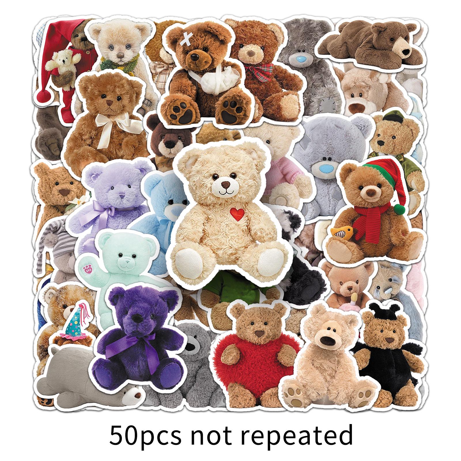 50 Realistic Teddy Bear Stickers - Cute, Waterproof Animal Decorations for Refrigerator & Computer
