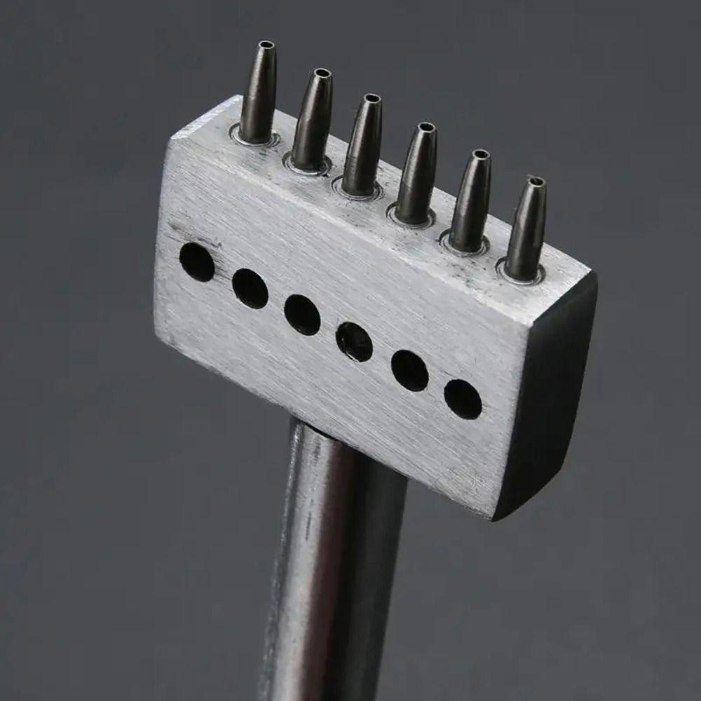 1Pcs New 2/4/6Teeth Leather Punching Tool Manual 4/5/6/8mm Hole Punch Tool Hole Spacing Drilling Steel Round Punch Die Set