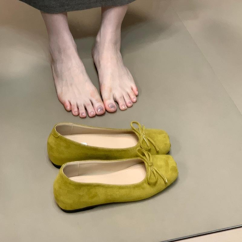 Gentle Fairy Wind Ballet Single Shoes Female 2025 New French Bow Square Head Light Mouth Soft Sole One Pedal Ladyshoes