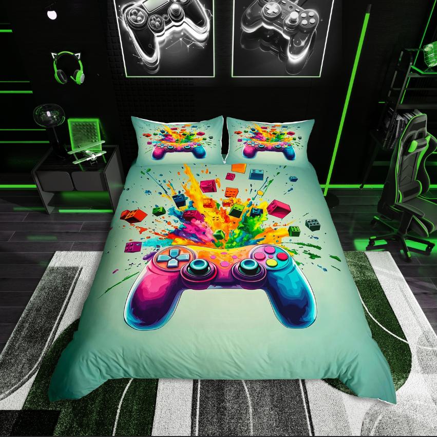 Homewish Video Game Duvet Cover Set,Gradient Gamepads for Boys Bedding Set,Abstract Gamer Decor