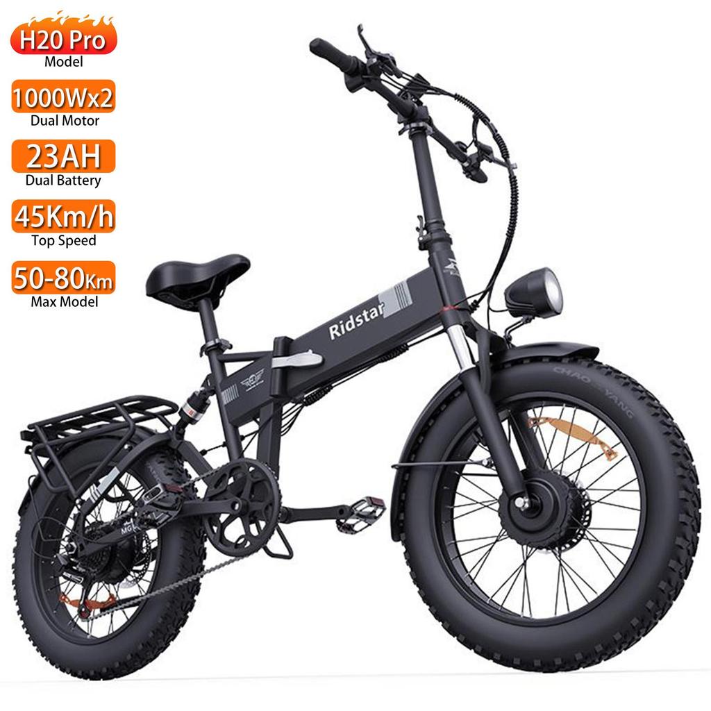 Elektrisches Fahrrad Ridstar H20 Pro 1000Wx2 Motor Faltbares Elektrofahrrad für Erwachsene 48V 23AH LCD-Display Höchstgeschwindigkeit 45 km/h 20"x4.0" Reifen