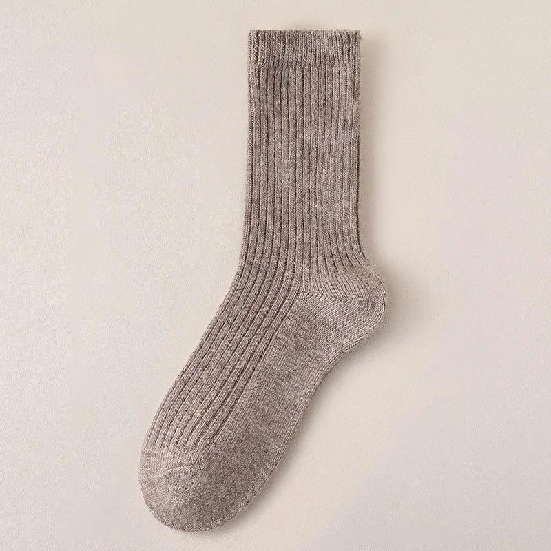 2025 Stacking Wool Socks Women Winter Solid Tube Socks Double Needle Knit Thickened Warm and Velvet Socks