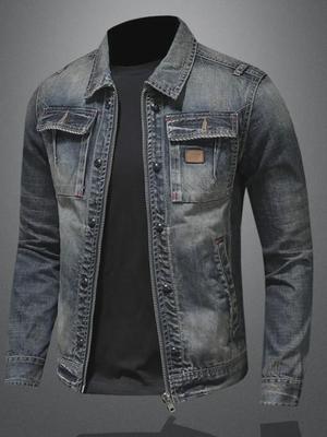 2024 Autumn Korean Men's Slim Retro Fashion Denim Jacket - Trendy Casual Motorcycle Style