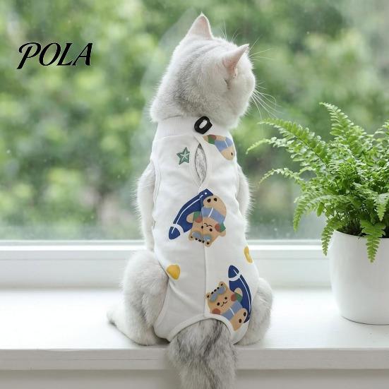 Cat Clothes Recovery Suit, Soft Cotton Clothing, Cute Cartoon Print Four-Leg Clothes, Lightweight Wear After Surgery Apparel for Female Male