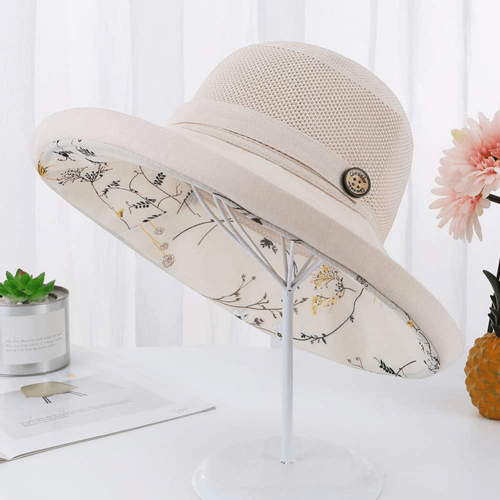 Women Mesh Sun Hats Summer Beach Packable Wide Brim Chin Strap