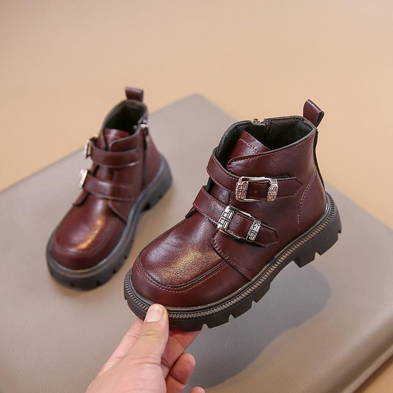 

Children Short Boots Autumn Girls Comfortable Korean Solid Color Versatile Zip PU Leather Shoes Kids Ankle Boot 36 темно-рудий