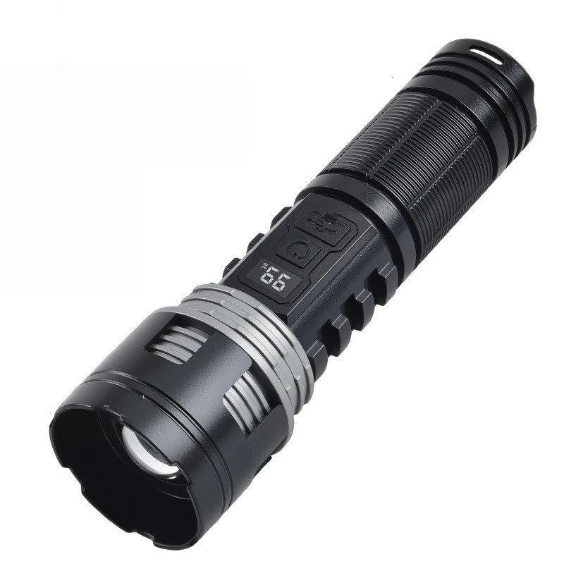 Portable Powerful LED Flashlight with Digital Display COB Side Light Long Range Lamp Zoom Torch Outdoor Lighting