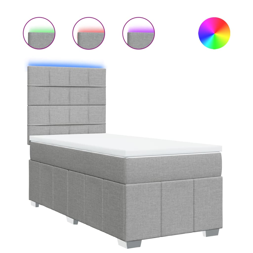 Box Spring Bed with Mattress Light Grey 90x200 cm Fabric