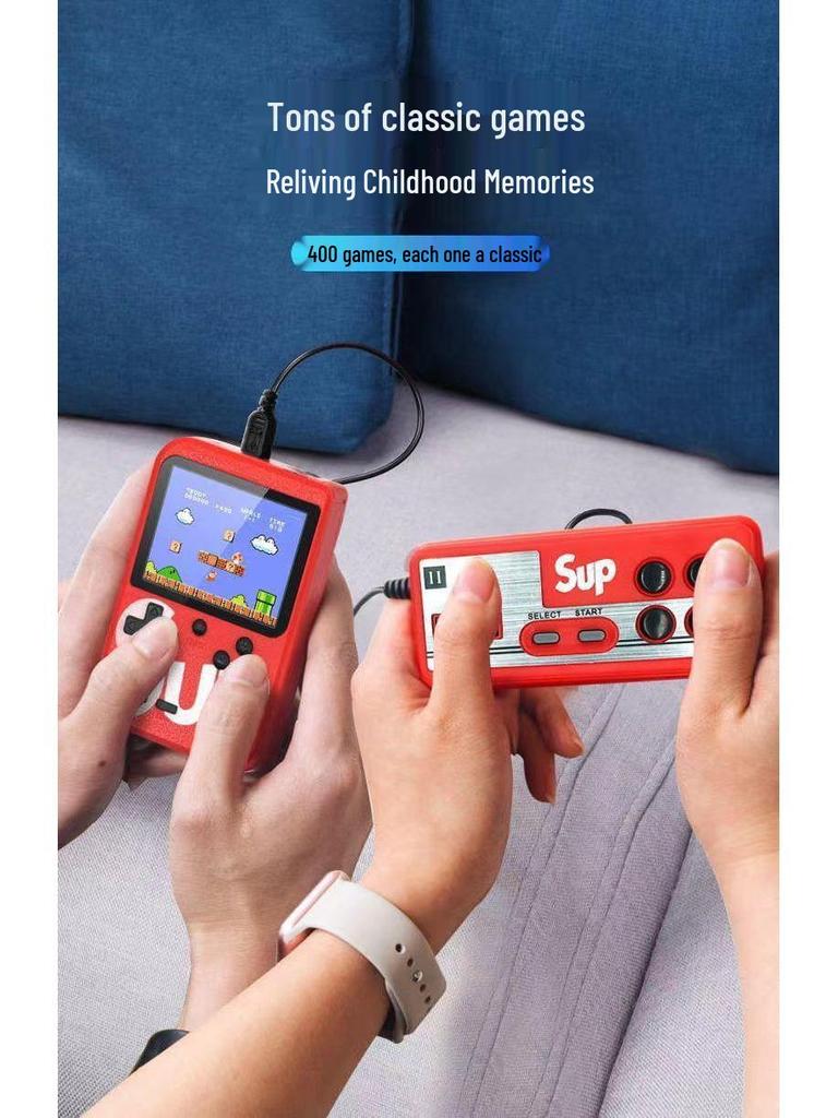 Retro-Style Handheld Game Console with Mario & Tetris, Two-Player Charging Option