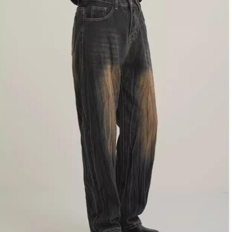 Men s Black And Grey Gradient Washed Wide Leg Denim Jeans S синий