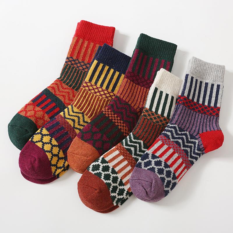 5/10 Pairs Comfortable Casual Autumn Winter Thickened Warm Rabbit Wool Socks Fashionable Versatile Short Vertical Stripe Towel Socks for Women