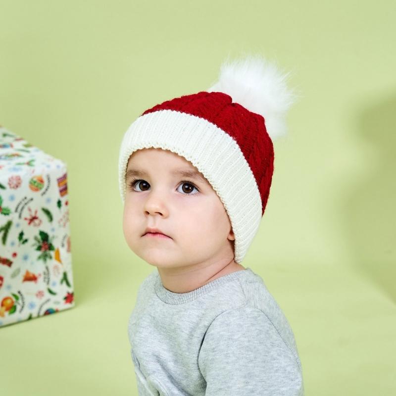 Baby Weihnachtsmann Mütze Gemütliche Handgestrickte Mützen Themenwarme Mütze Kopfbedeckung für Weihnachtsfeier und Fotografie 0-3 Jahre