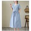 V-neck Mid-length Dress Summer New Retro Literary Large Swing A-line Skirt