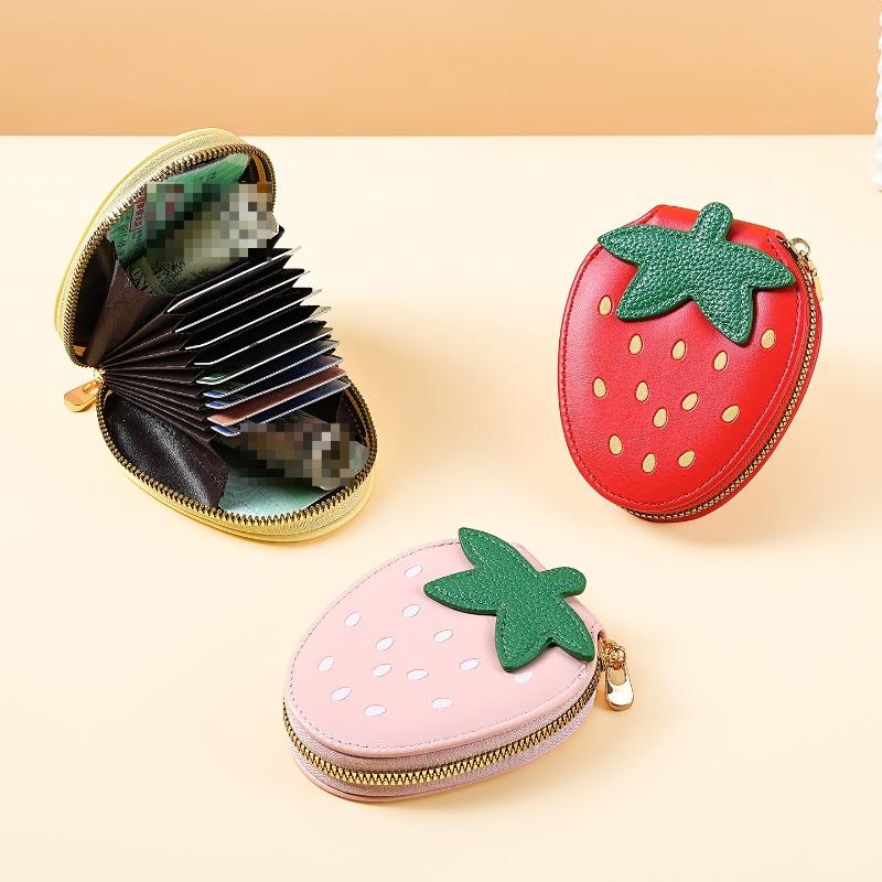New Product Cute Little Strawberry PU Coin Purse Explosive Fruit Coin Storage Bag Can Be Hung Bag Organ Card Bag