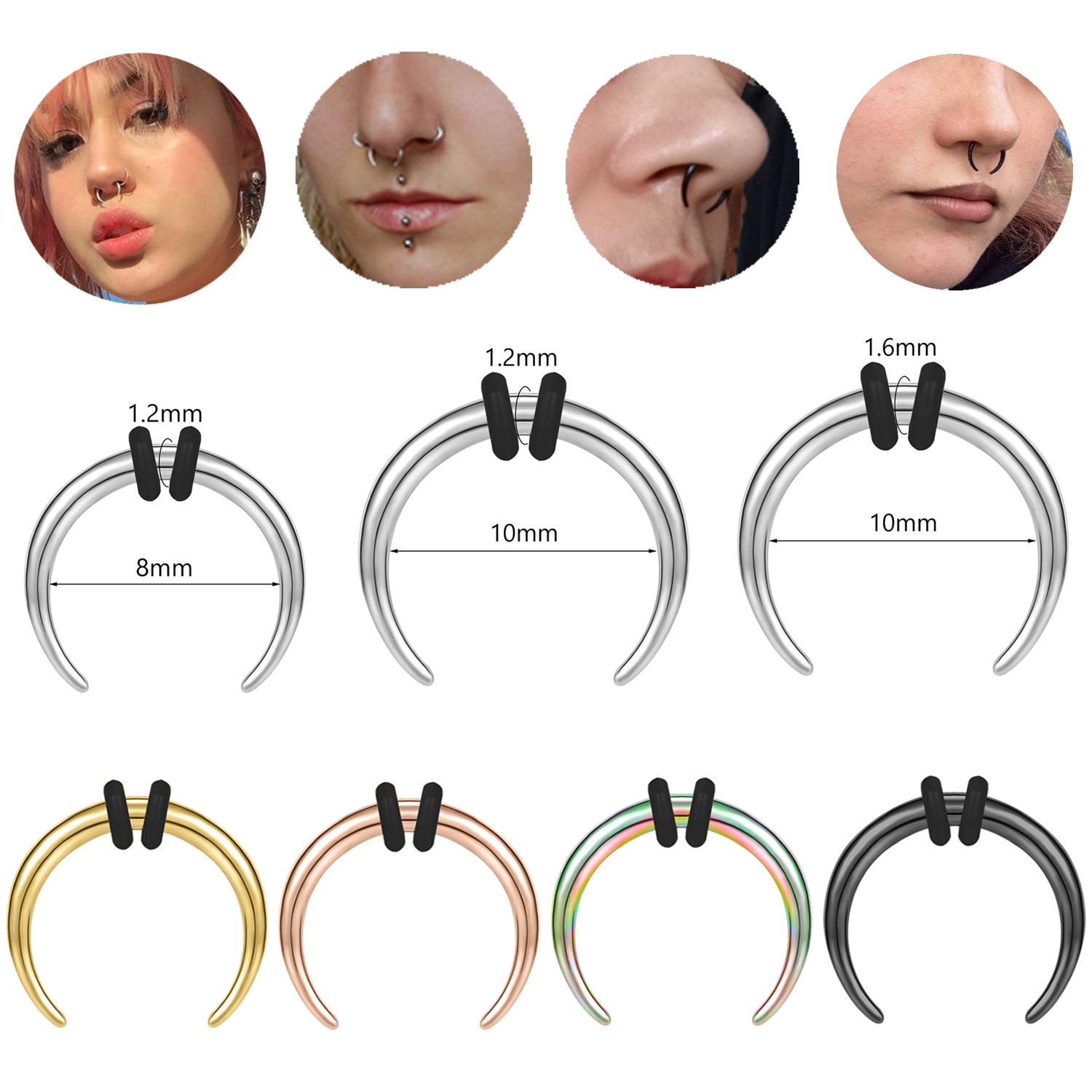 1 Darab Punk Bivalyszarv Alakú Rozsdamentes Acél Szeptum Piercing 14G&16G Kúpos Tágító Orrkarika Fekete Orr Tágító 8MM/10MM 1.6x10mm beige
