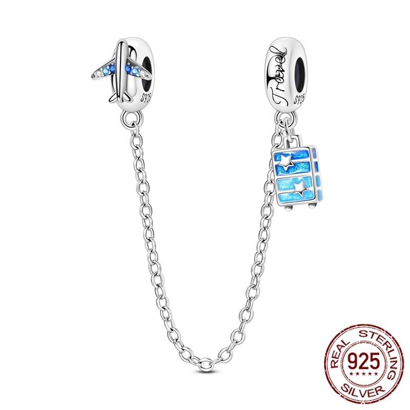 Mula Koppar Blå Resa Flygplan Berlocker Hänge Pärlor Passar Originalpan Armband Smycken För Kvinnor Diy Gåva