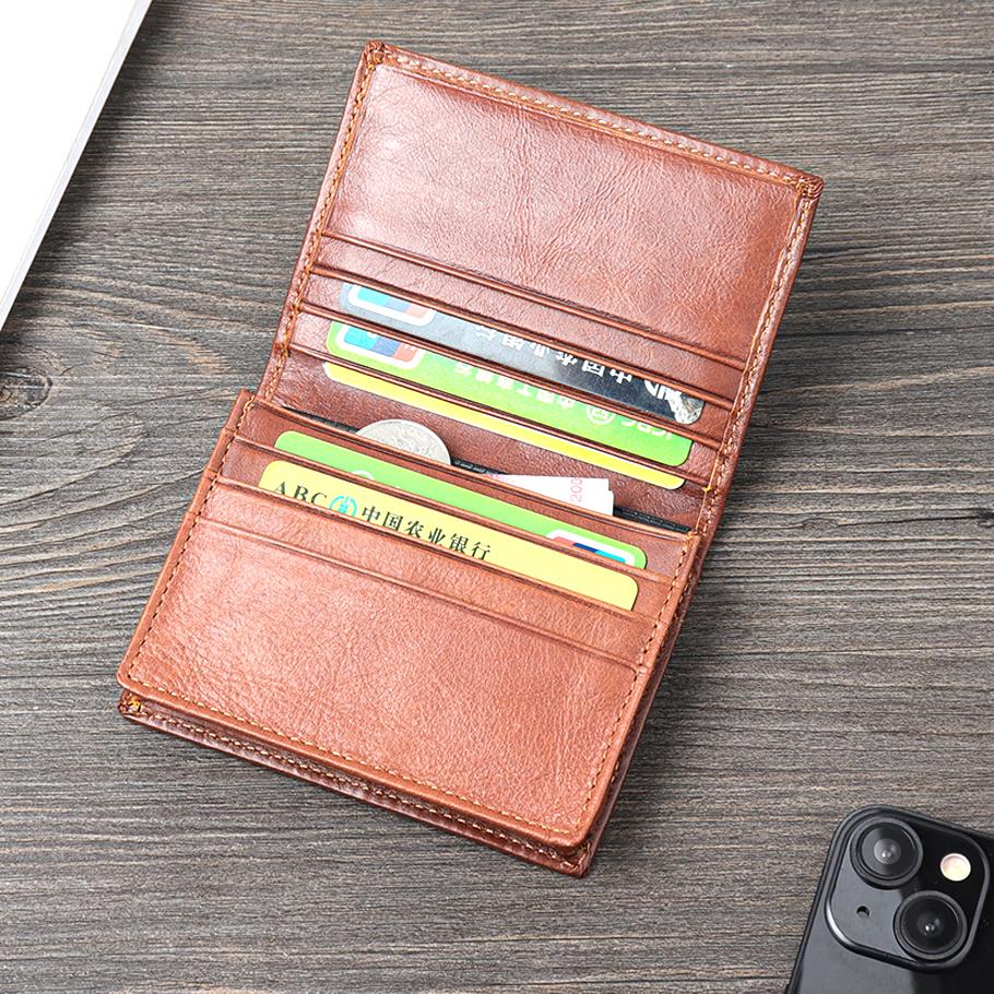 2024 Genuine Leather Card Hoider  Retro Handmade Men's and Women's Small Wallet First Layer Cowhide Business Card Holder Portable ID Bag