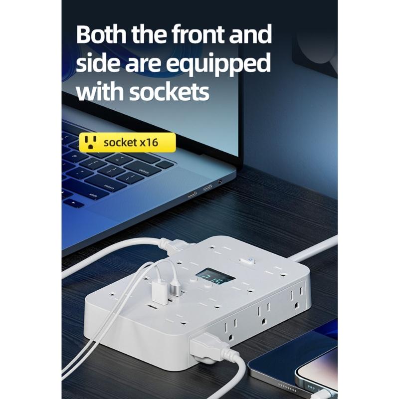 Quick Charging Multi Device Power Strips 16 Outlets 3 USB 2 Type C Port Double Side Outlets for Electronics Devices