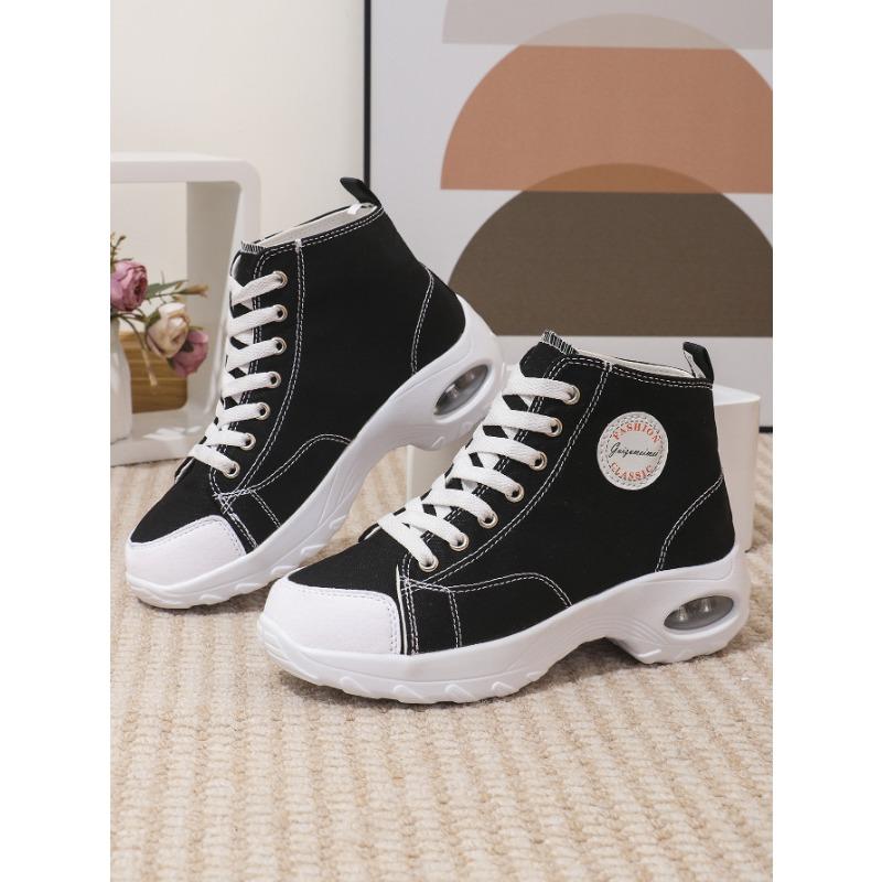 New Style Women Breathable High Top Canvas Shoes: Elevate your height and style with these sporty style sneakers.