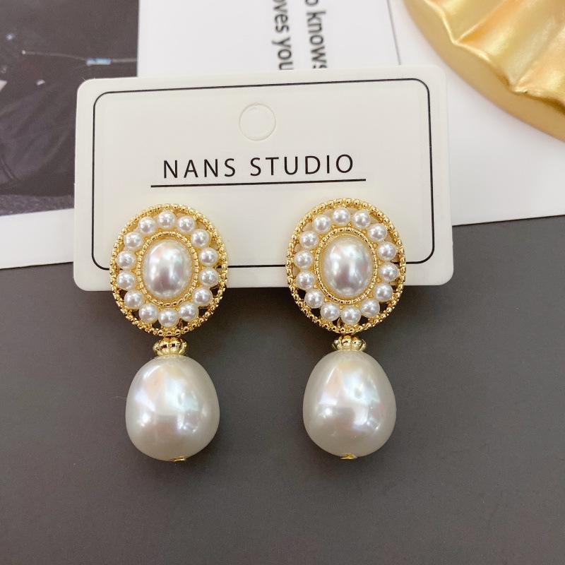 Vintage 925 Silver Pearl Stud Earrings - European & American Style, Antique Design, Light Luxury, Versatile Ear Jewelry
