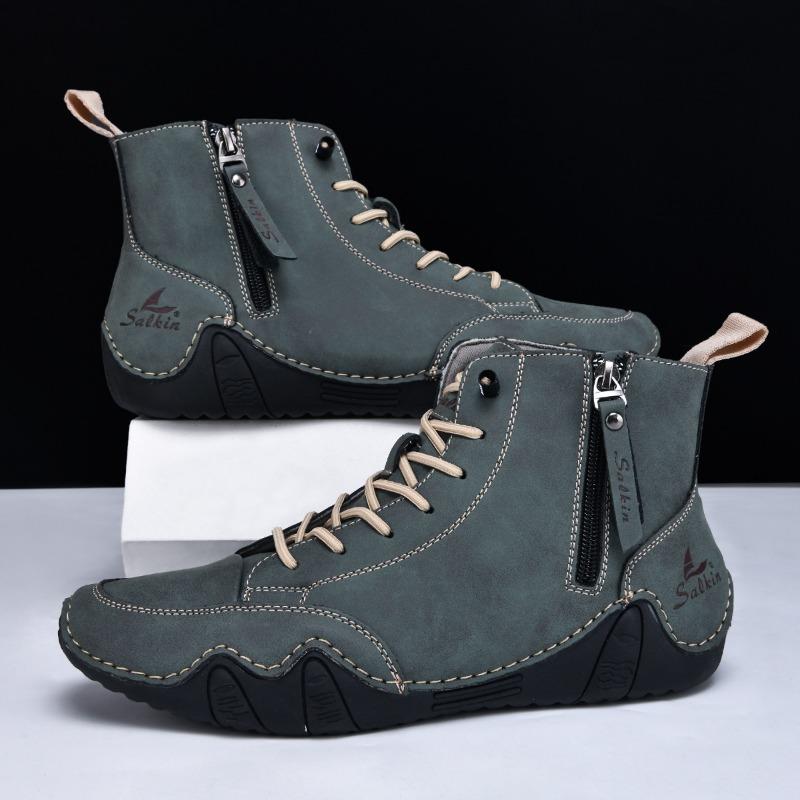 Fashion Classic Men Handmade Leather Ankle Boots 2025 Fashion Zipper Comfortable Short Boots Outdoor Versatile Platform Men Sneakers 48