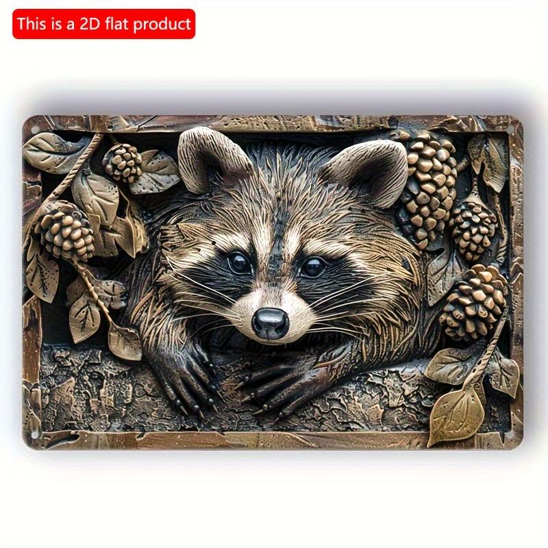 2d Flat 30*20cm, Raccoon, Wooden Logo Fun Vintage Compact Wooden Logo, Wall Decor, Home Decor, Wooden Logo Poster Holiday Gifts, for Home, Kitchen