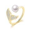 Delicate Whale Tail Shaped Rings for Women Exquisite Cute Pearl Fairy Tale Jewellry Zircon Gold Color Jewelry Accessories R203