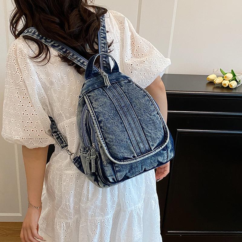 Rucsac din denim pentru femei, ghiozdan de student, geantă de piept multifuncțională