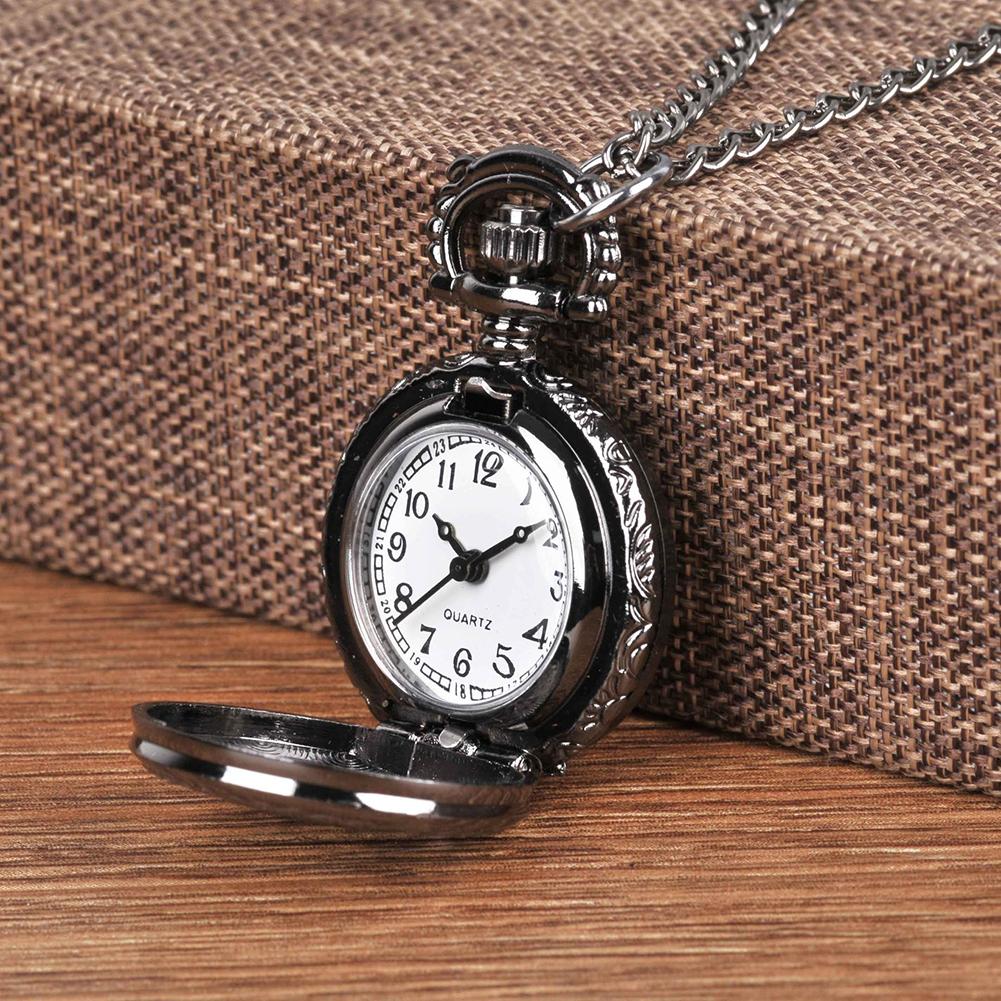 Orologio da tasca moda retrò per uomo donna, bronzo, quarzo, lega, cassa cava con ingranaggi scolpiti, con catena
