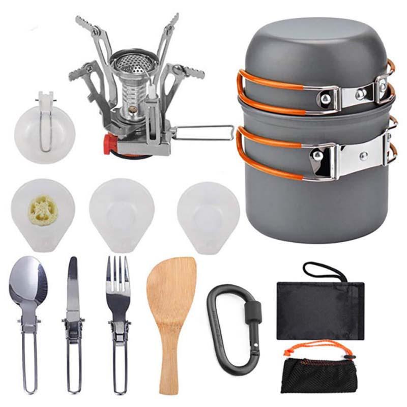 DS-101 Outdoor Camping Cookware Set: Includes Cookware, Utensils, Mini Stove, and Carabiner