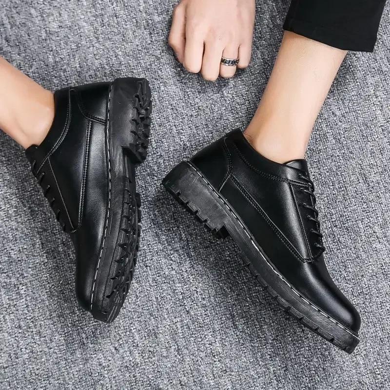 Fashion Men's Leather Brogue Shoes Black Lace Up Comfortable Low Price Size 45 On Sale Male Casual Shoe Footwear Offer Luxury 2024 Trend