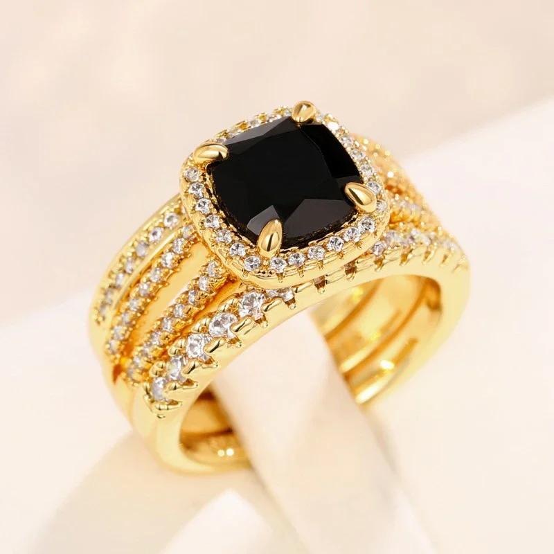Elegant Cushion Black Cubic Zirconia Set Rings Luxury S Accessories for Women Modern Design Wedding Fashion Jewelry