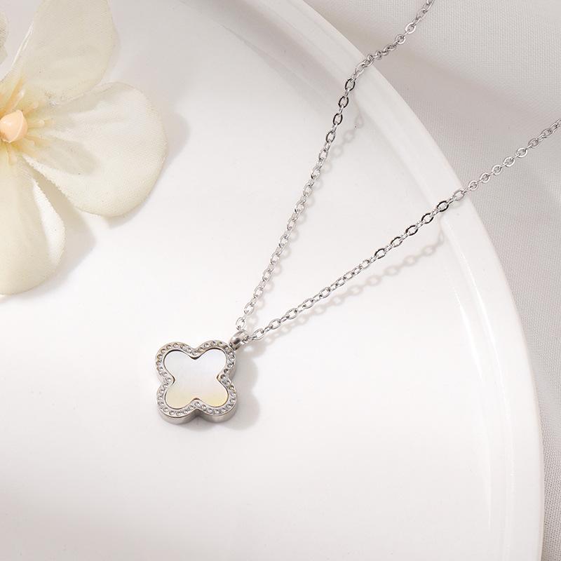 Non-Fading Lucky Titanium Steel Double-Sided Pendant Four-Leaf Clover Necklace Female Simple Premium Sense Niche Design Jewellery