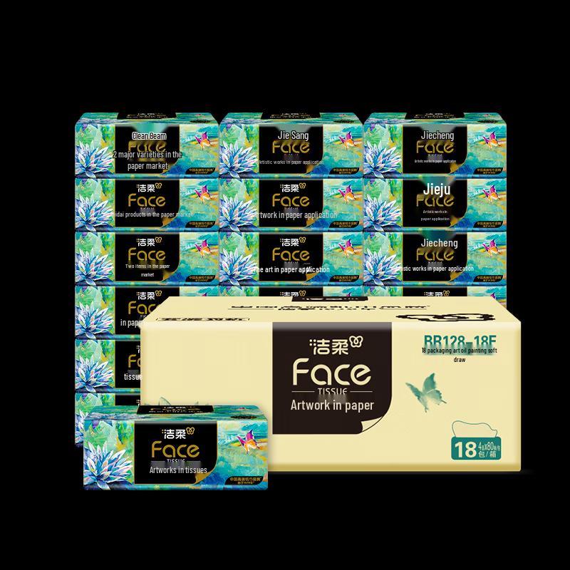 Jie Rou Art Oil Painting Soft Pack Facial Tissues, 4-Ply (18 Packs)
