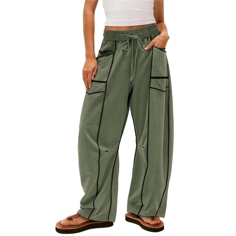 Women's Loose Wide-leg Pants, Summer Casual Pants, Drawstring Waist, Solid Color Simple Sweatpants